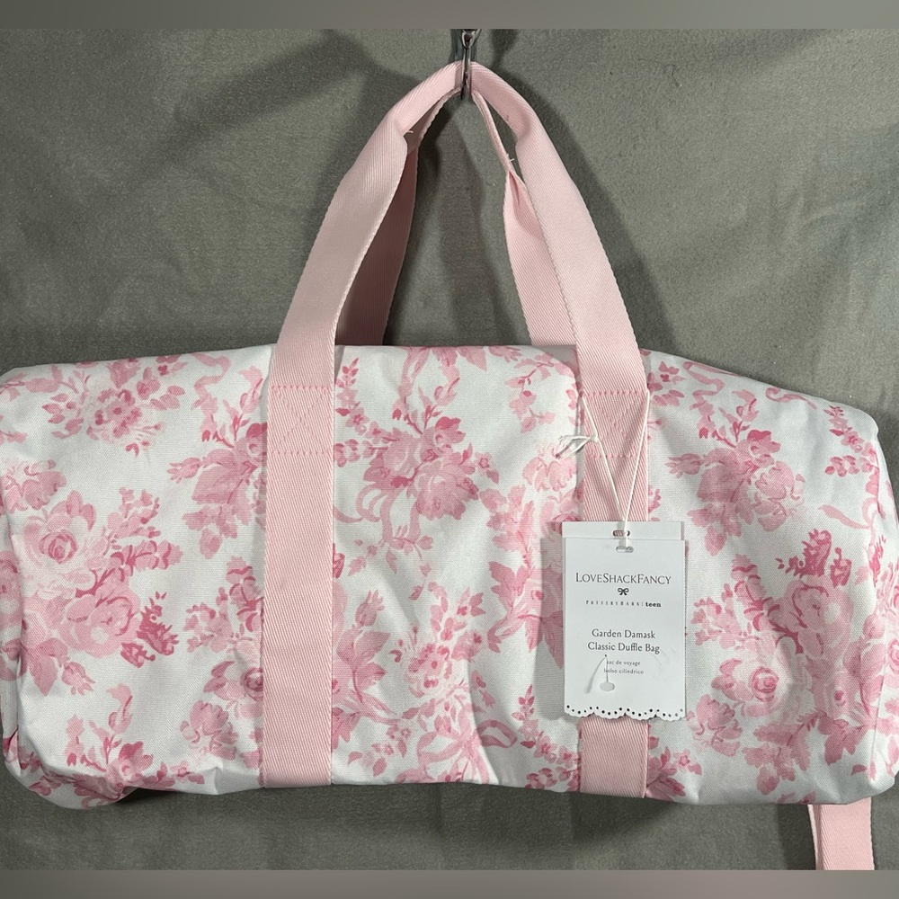 NEW*LoveShackFancyXPottery Barn Damask Classic Duffle Weekender Bag Pink Floral
